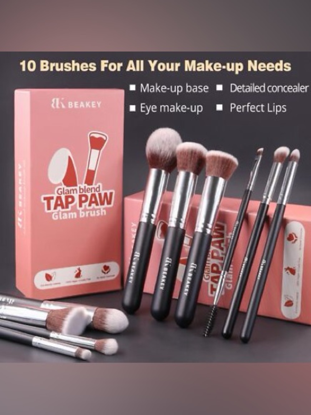 10-Piece Pink Glam Tap Paw Makeup Brush Set